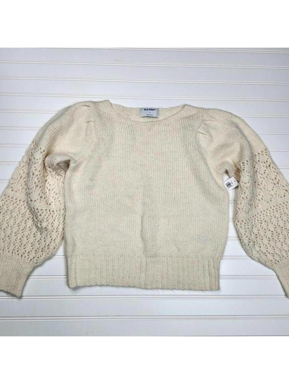 Old Navy Women's Stunning Cozy Cream Knit Sweater with Lace Sleeves Small NWT